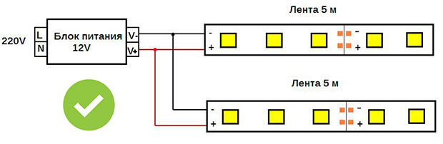 Верная схема подключения светодиодной ленты